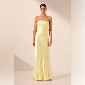 La Lune Strapless Ruched Bodice Maxi Dress - Lemon